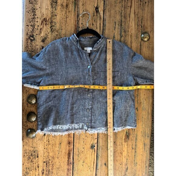 J. Jill Women's Black Blouse Size XS long‎ sleeve linen cropped short - Picture 7 of 7